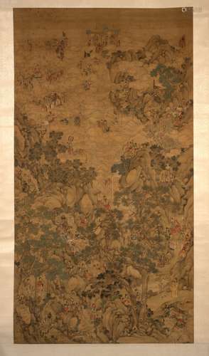 PEINTURE EN   ROULEAU, À L'ENCRE ET COULEUR SUR PAPIER, CHINE, DYNASTIE QING, FIN DU XIXe   SIÈCLE 