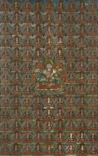 THANGKA DE   BODHISATTVA ENCADRÉE, TIBET, XIXe SIÈCLE 