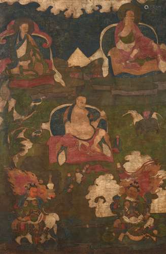 THANGKA DE   HVASHANG MOHEYAN ENCADRÉE, SINO-TIBÉTAIN, XVIIIe SIÈCLE