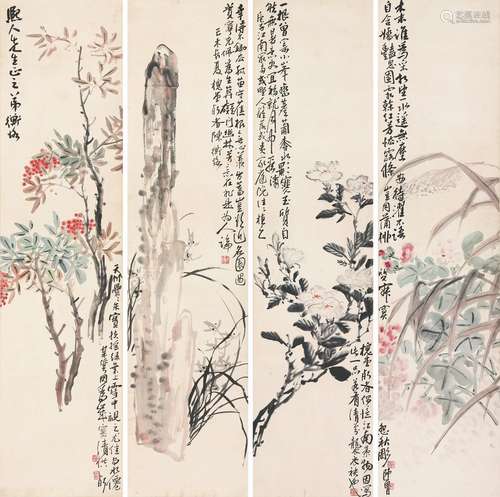 陈师曾 花鸟四屏