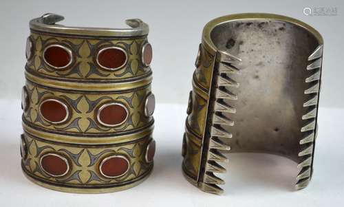 Two 19th C. Silver & Agate Inlaid Bracelet