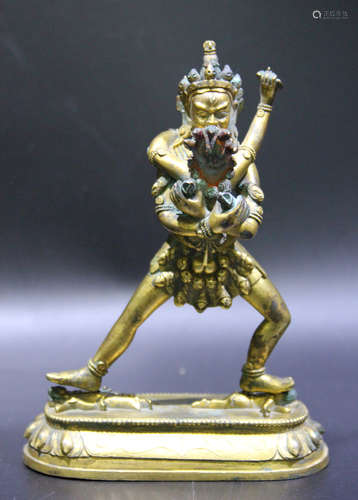 Tibetan 16th C. Bronze Gilt Statue of Buddha Nandikesvara