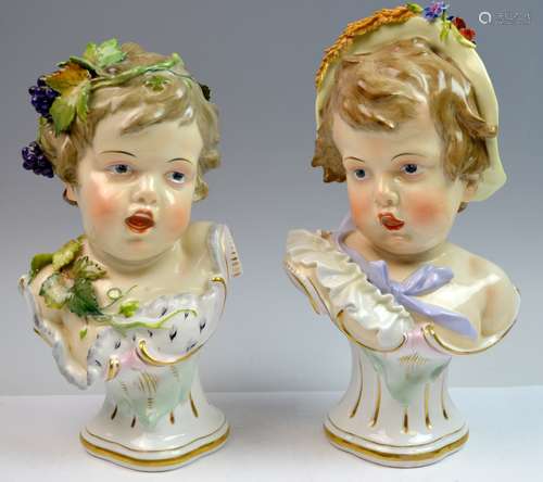 Pair of Meissen Style Bust of Boy and Girl