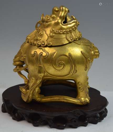 Chinese 18th C. Bronze Gilt Beast Incense Burner