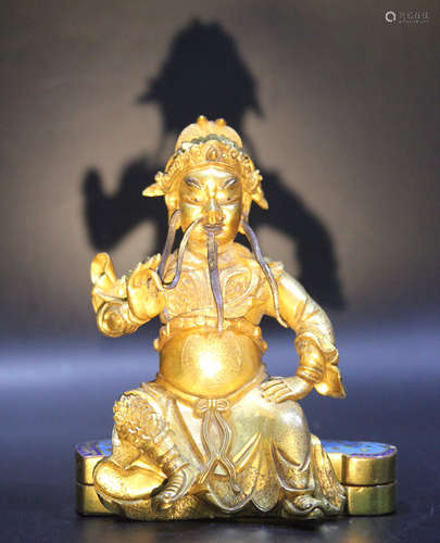 Chinese Bronze Gilt Seated Guandi Statue