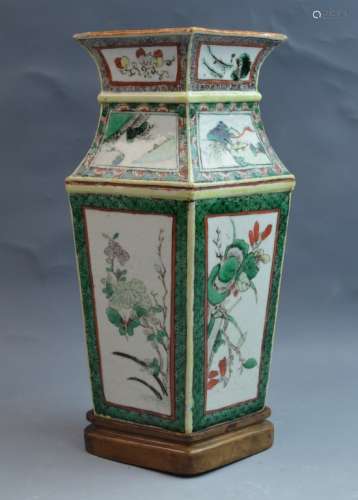 Chinese Famille Verte Porcelain Square Vase
