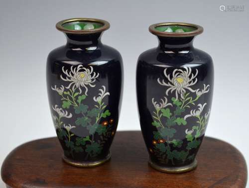 Pair of Japanese Cloisonne Tiny Flower Vases