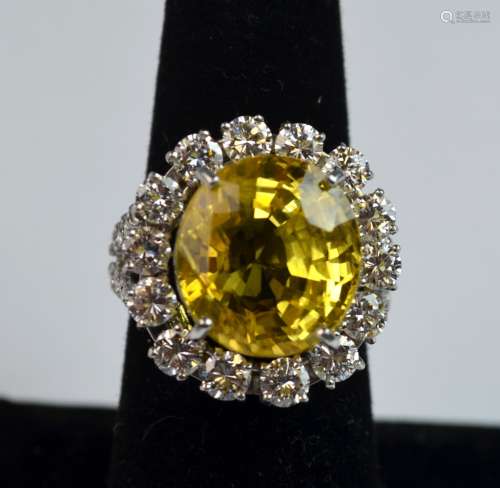 GIA 18 CT Natural Yellow Sapphire w/ Diamond Ring