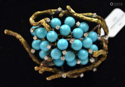 14K Turquoise Brooch Signed Jack Gutschneider