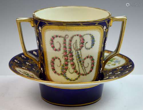 Sevres Double Portrait Jeweled Cup and Saucer