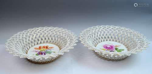 Pair of Meissen Reticulated Porcelain Bowls