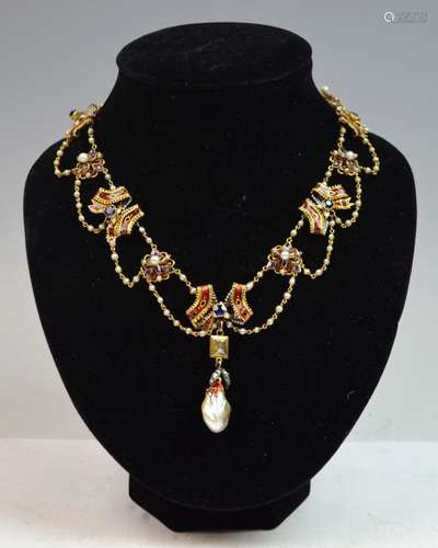 GIA European 14 K. Enamel w/ Natural Seed Pearls