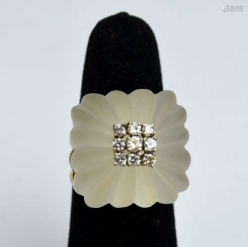 14 K Gold Frosted Glass & Diamond Ring