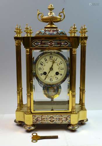 French Bronze and Champleve Enamel  Clock