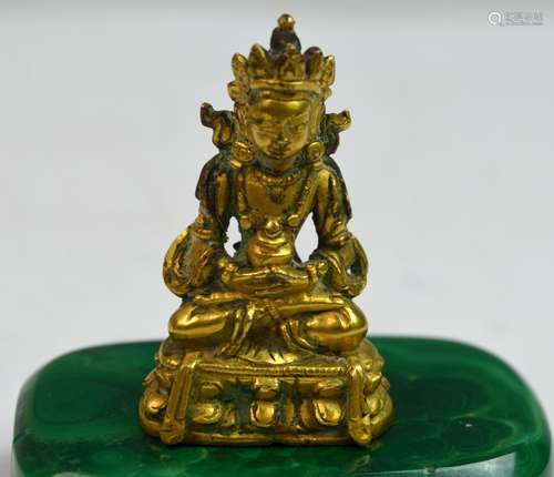 Chinese Bronze Gilt Buddha on Malachite Base