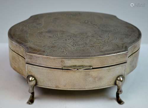 Chinese Sterling Silver Box with Dragon