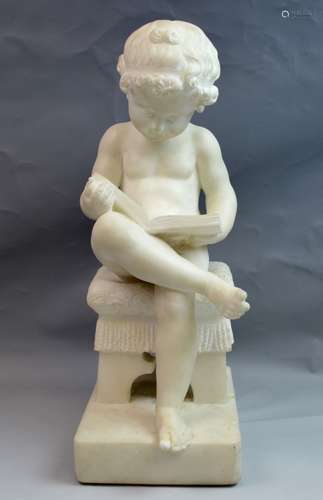 Marble Carved Statue of A Reading Boy