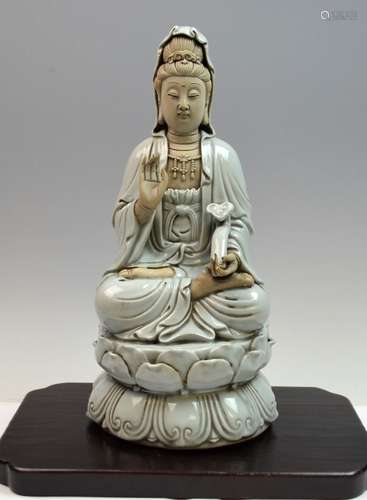 Chinese 19/20th C. Celadon Porcelain Guanyin