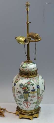 Chinese Famille Rose Porcelain Lamp with Bronze