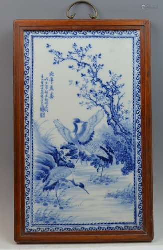 Chinese 19/20th C. Blue & White Porcelain Plaque