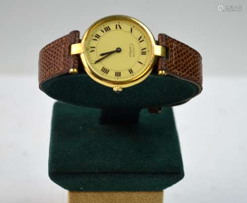 Cartier Gold Round Watch with Leather Strap