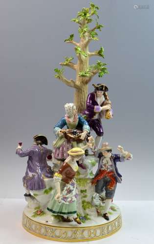 Large Meissen Group of People Around The Tree