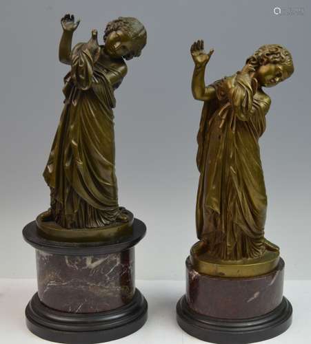 Pair of Small Figural Bronze with Marble Base