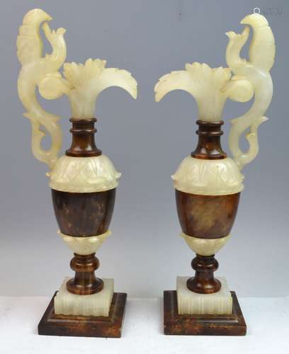 Pair of Onxy Carved Ewers