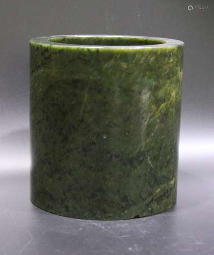 Chinese Carved Spanish Jade Brush Pot