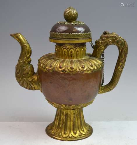 18th C. Tibetan Gilt Copper Ewer with Seal