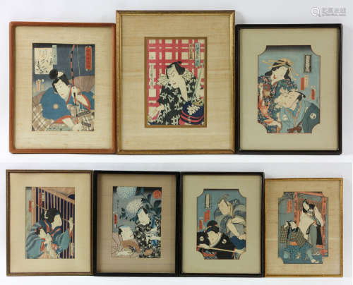 Seven Japanese Wood Block Prints