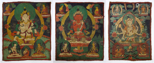 Three Tibetan Thangka Paintings on Canvas