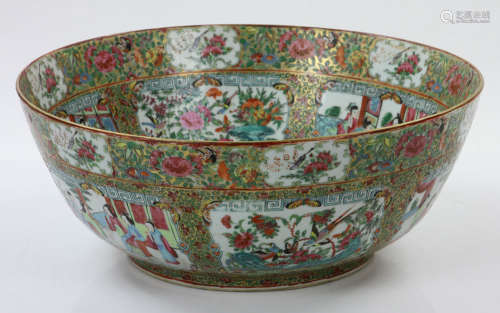 19th C. Chinese Rose Medallion Punch Bowl
