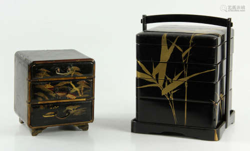 Two Japanese Black Lacquered Boxes
