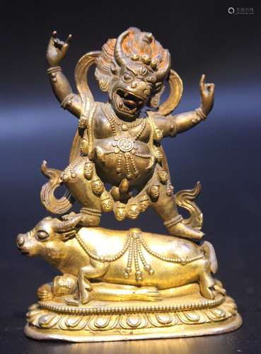 Chinese 18/19th C. Bronze Gilt Statue of Buddha Yamantaka