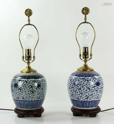 Pr. 19th C. Chinese Ginger Jar Lamps