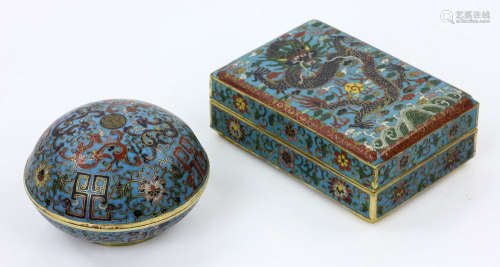 Two Chinese Gilt Dragon Cloisonne Covered Boxes