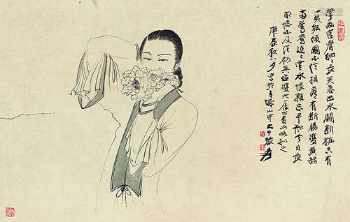 张大千（1899～1983）沾花仕女