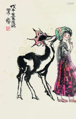 程十发（1921～2007）小鹿少女