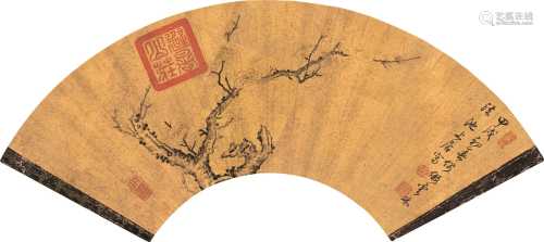 乾隆帝 甲戌（1754）年作 墨梅图 扇面 水墨金笺