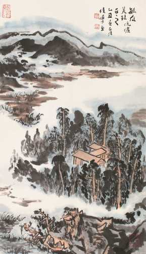 陆俨少 乙丑（1985）年作 山林幽居 立轴 设色纸本
