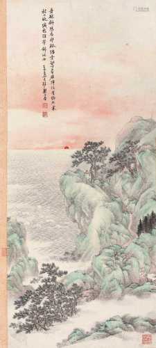 郑午昌 壬午（1942）年作 丹林远眺 立轴 设色纸本