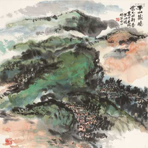 朱屺瞻 乙丑（1985）年作 千山藏晓云 镜片 设色纸本