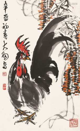 陈大羽 辛酉（1981）年作 大吉图 镜片 设色纸本