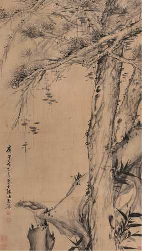 陈鸿寿 庚午（1810）年作 松芝长寿 立轴 水墨绢本