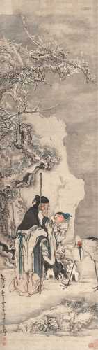 黄慎 壬申（1752）年作 梅妻鹤子 立轴 设色纸本