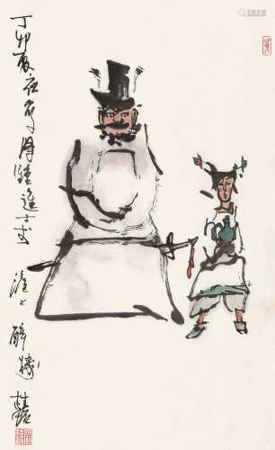 张桂铭 丁卯（1987）年作 钟馗像 立轴 设色纸本
