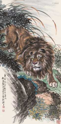 熊松泉 庚子（1960）年作 雄狮图 立轴 设色纸本