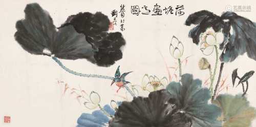 刘旦宅 癸酉（1993）年作 荷塘画意图 镜片 设色纸本