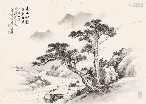 黄君璧 己亥（1959）年作 松鹤献寿 镜片 水墨纸本